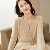 V-neck Cashmere Thickened Cardigan Ruffled Knitted Sweater
